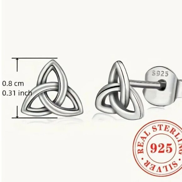 Celtic Trinity Knot 925 Silver Stud Earrings 3 Points - Picture 2 of 4